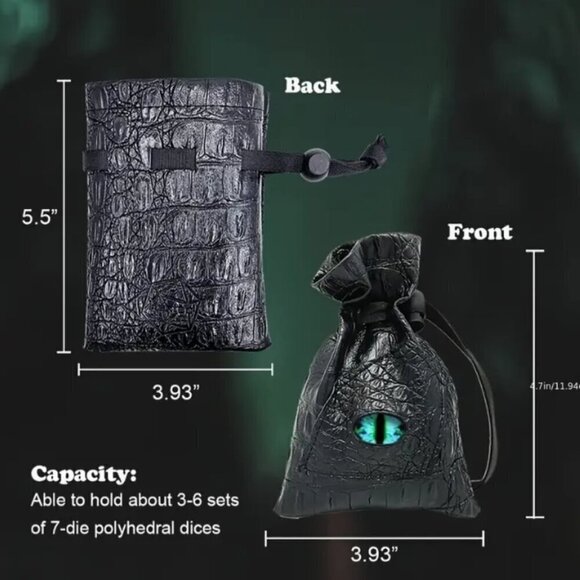 Dragon Eye Travel Dice Bag PU Leather Black Choose Eye Color - Picture 4 of 7